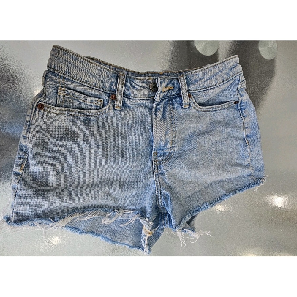 Old Navy High Rise OG Straight Denim Jean Shorts Raw Hem Light Wash Sz 6